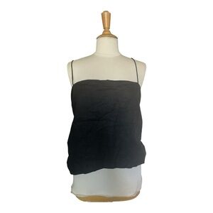 H&M Black Linen Tie‑Strap Smocked Top Size XXL
